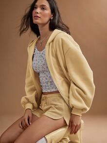 WESTFADE Cute Mid Rise Tie Front Textured Knit Lounge Short - Yellow - View 5