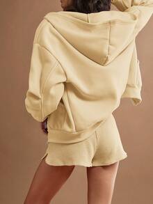 WESTFADE Cute Mid Rise Tie Front Textured Knit Lounge Short - Yellow - View 3