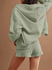 WESTFADE Short de estar en casa de punto texturizado con nudo delantero y cintura media, estilo lindo - Verde - Ver 3