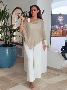 Alya Khalil بلوزة نسائية مفرغة مرتخية مناسبة للشاطئ والعطلات - لون مشمشي - مشاهدة 4
