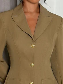 Glamine Women's Solid Color Single-Breasted Casual Commuter Blazer - Brown - View 6