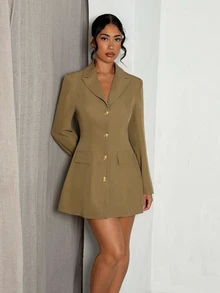 Glamine Women's Solid Color Single-Breasted Casual Commuter Blazer - Brown - View 5