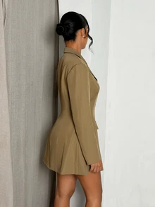 Glamine Women's Solid Color Single-Breasted Casual Commuter Blazer - Brown - View 2