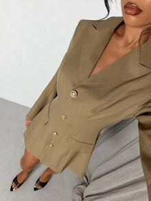 Glamine Women's Solid Color Single-Breasted Casual Commuter Blazer - Brown - View 1