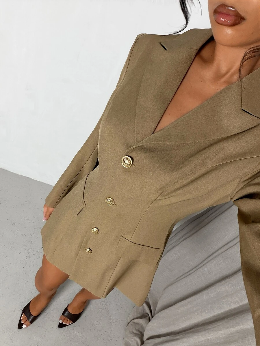 Glamine Women's Solid Color Single-Breasted Casual Commuter Blazer - Brown - View 1