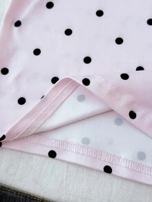 Tween女孩秋季新款針織粉色波點圖案方領休閒修身長袖T恤 - 粉色 - 查看 5