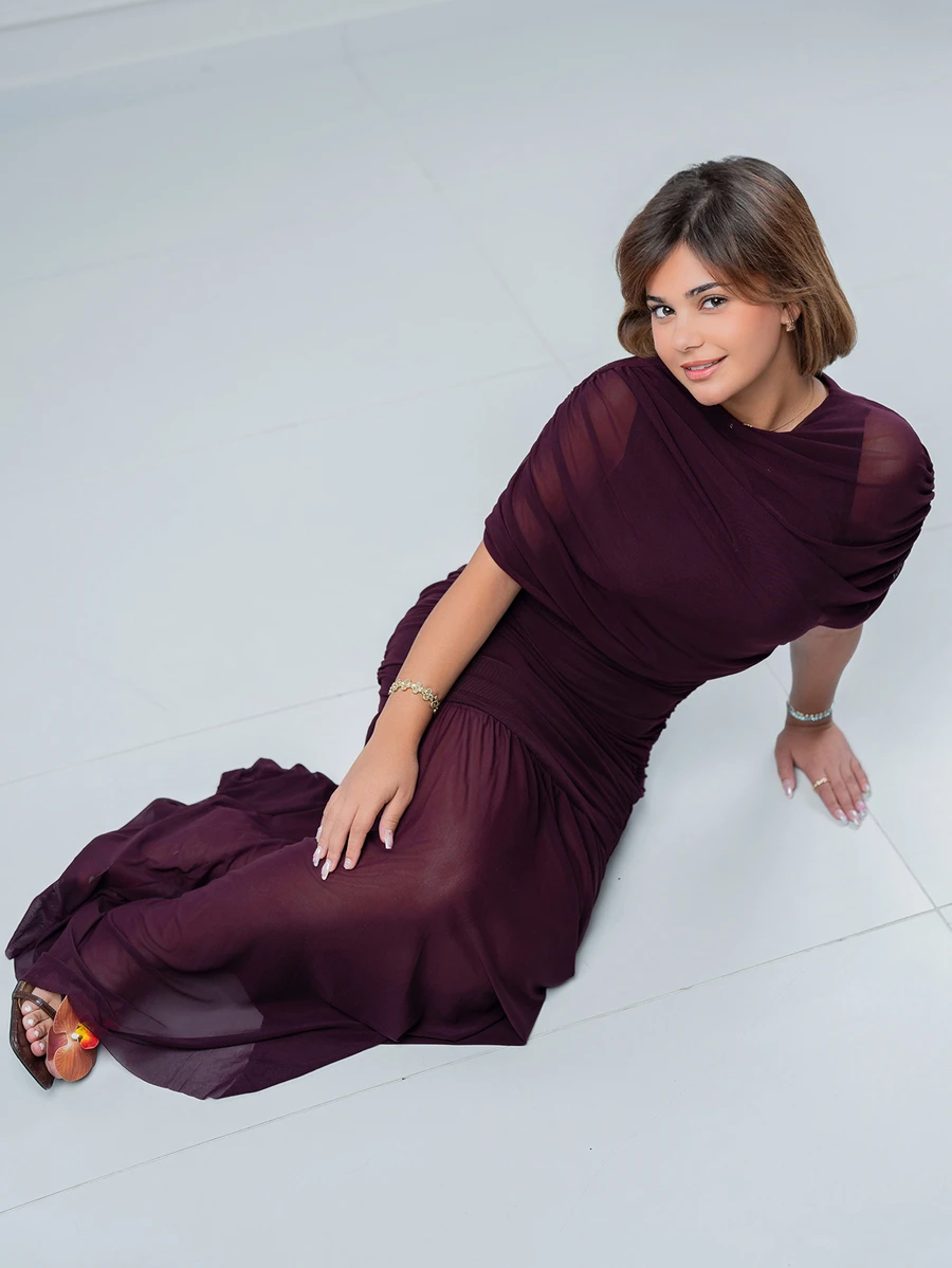 SARA VAULT Elegant Ruched Skirt Bodycon Dress Summer - Maroon - View 1