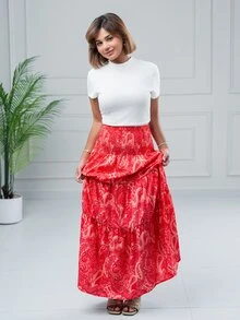 SARA VAULT Women's Bohemian Print Skirt, Casual Holiday Daily Wear Vacation Summer - Hot Pink - View 4