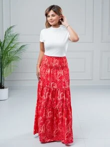 SARA VAULT Women's Bohemian Print Skirt, Casual Holiday Daily Wear Vacation Summer - Hot Pink - View 5