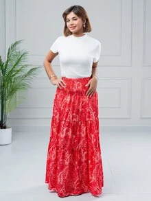 SARA VAULT Women's Bohemian Print Skirt, Casual Holiday Daily Wear Vacation Summer - Hot Pink - View 2