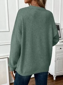 EMERY ROSE Suéter holgado de unicolor con hombros caídos, suéter de punto para otoño e invierno para mujer - verde menta - Ver 2