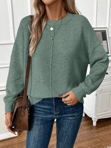 EMERY ROSE Suéter holgado de unicolor con hombros caídos, suéter de punto para otoño e invierno para mujer - verde menta - Ver 5