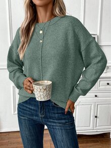 EMERY ROSE Suéter holgado de unicolor con hombros caídos, suéter de punto para otoño e invierno para mujer - verde menta - Ver 3