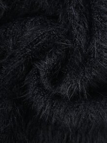 Zolique Solid V Neck Crop Fuzzy Sweater,Long Sleeve Tops Knit Pullover Fall Winter Sweater - Black - View 5