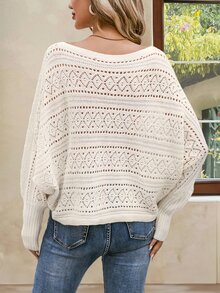 EMERY ROSE Women Fashionable Solid Color Hollow Out Knit Long Sleeve Sweater Pullover,Long Sleeve Tops, Knit Pullover Fall Winter - Apricot - View 3