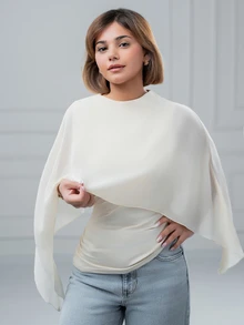 SARA VAULT Women's Elegant Off-White Shawl Collar Blouse For Tea Party Autumn Summer - Apricot - View 4