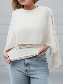 SARA VAULT Women's Elegant Off-White Shawl Collar Blouse For Tea Party Autumn Summer - Apricot - View 3