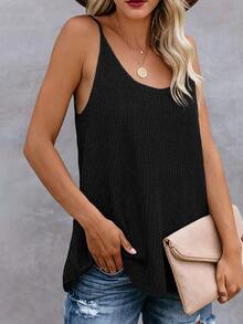 Breezaya Beach Vacation Solid Color Casual Knit Camisole Top - Black - View 4