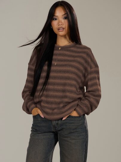 MUSERA Oversized Crew Neck Striped Jumper Spring Casual Y2k 90's Stripe Oversized Airport Winter Work Office Chic Sweater Spring Summer Vacation