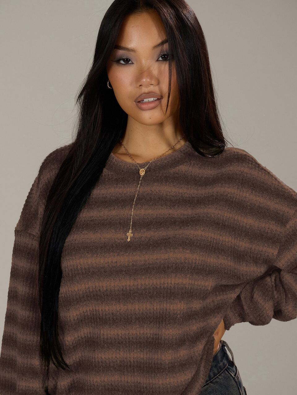 Green Colourway Oversized Striped Sweater