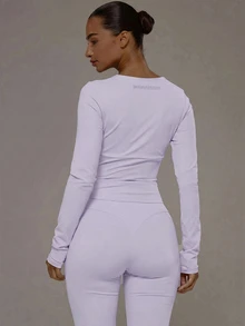 Musera Sport Wrap Front V-Neckline Doule Layered Long Sleeve Active Top Only Sport Workout Gym Pilates Fitness Daily Casual - Mauve Purple - View 2