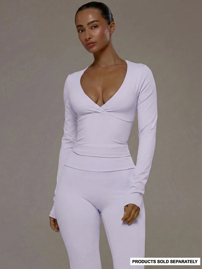 Musera Sport Wrap Front V-Neckline Doule Layered Long Sleeve Active Top Only Sport Workout Gym Pilates Fitness Daily Casual