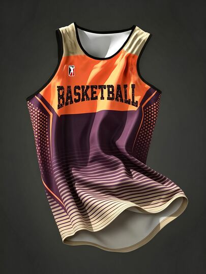 Manfinity Gritte Field Jersey Basket Kasual Pria Motif Huruf dan Blok Warna untuk Sehari-hari