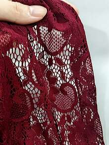 Viva Relle Plus Size Vintage Burgundy Cold Shoulder Lace Top For Women, Folded Collar, Ruched Waist, Long Sleeve Base Layer Fall - Burgundy - View 7