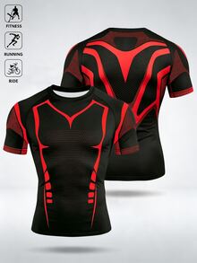 Acti Log Men's Dashed Print Contrast Color Crew Neck Short Sleeve Sports T-Shirt, Gym - Black - View 1