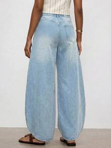 Maija Women's Casual Washed Wide Leg Jeans, Summer, Commuter, Vacation, Party, Date, Holiday, Festival, Casual, Versatile Jeans, Blue Jeans, Travel, Cool. - Blue - View 2