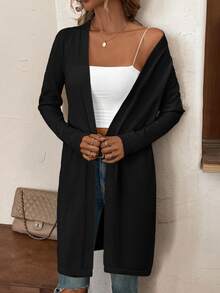 Yunfilé 纯色休闲设计开衫、长袖上衣 - 黑色 - 查看 5