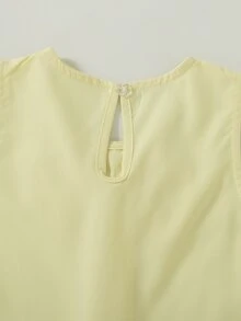 SHEIN Glamorique Kids 小女孩無袖洋裝，甜美蝴蝶結裝飾荷葉邊下擺 A 字版型純色休閒派對夏季洋裝，新款 - 黃色 - 查看 8