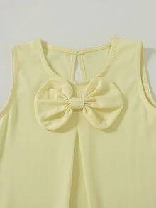 SHEIN Glamorique Kids 小女孩無袖洋裝，甜美蝴蝶結裝飾荷葉邊下擺 A 字版型純色休閒派對夏季洋裝，新款 - 黃色 - 查看 4
