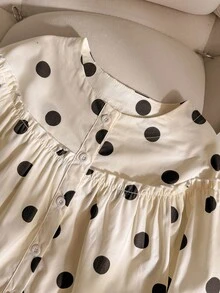 SHEIN Girls Cute Polka Dot Print Puff Sleeve Doll Style Casual Blouse, Suitable For Daily Wear, Gatherings And Outings - Black and White - View 4