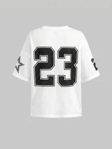 SHEIN Girlism Teen Girl Teen Girls T-Shirts Casual Simple Letter Number Pattern 23T-Shirt Suitable For Summer White Ball Game Outfit, Suitable For Summer, Suitable For Ball Games - White - View 2