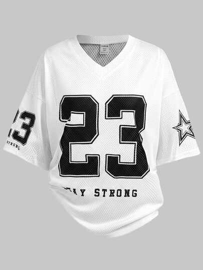 SHEIN Girlism Teen Girl Teen Girls T-Shirts Casual Simple Letter Number Pattern 23T-Shirt Suitable For Summer White Ball Game Outfit, Suitable For Summer, Suitable For Ball Games