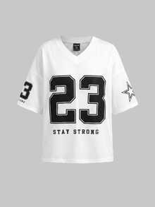 SHEIN Girlism Teen Girl Teen Girls T-Shirts Casual Simple Letter Number Pattern 23T-Shirt Suitable For Summer White Ball Game Outfit, Suitable For Summer, Suitable For Ball Games - White - View 4