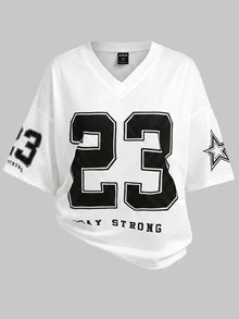SHEIN Girlism Teen Girl Teen Girls T-Shirts Casual Simple Letter Number Pattern 23T-Shirt Suitable For Summer White Ball Game Outfit, Suitable For Summer, Suitable For Ball Games - White - View 6