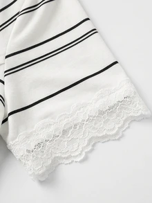 GlowEve Women's French Fashion Lace Patchwork Striped Colorblock T-Shirt - Multicolor - View 6