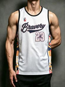 Sport MetroGents 男士字母與數字印花休閒日常籃球球衣上衣 - 彩色 - 查看 1