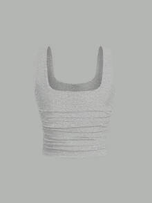 Flirla Top ajustado de unicolor casual con almohadillas en el pecho - Gris - Ver 2