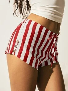 SHEIN EZwear 大码女式春夏腰带条纹休闲短裤 - 彩色 - 查看 7