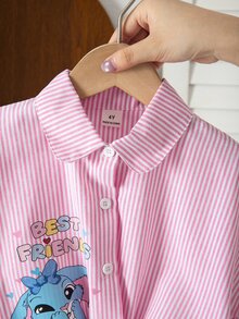 SHEIN Elladie kids 少女度假海灘休閒百搭刺繡鏤空白色寬鬆短袖上衣，假日風 - 彩色 - 查看 4