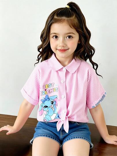 SHEIN Elladie kids Young Girl Vacation Beach Casual Versatile Embroidery Hollow White Loose Short Sleeve Blouse,Holiday