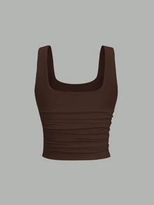 Sweetra Women's Solid Color Minimalist Sleeveless Casual Fitted Tank Top - Brown - View 2