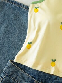SHEIN Sparklyn 青少年女孩無袖上衣，淺黃色檸檬刺繡，夏季休閒可愛外出穿搭，Y2K登山風 - 彩色 - 查看 6