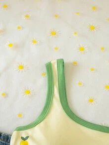 SHEIN Sparklyn 青少年女孩無袖上衣，淺黃色檸檬刺繡，夏季休閒可愛外出穿搭，Y2K登山風 - 彩色 - 查看 5