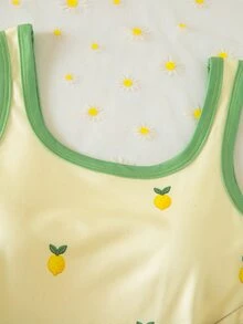 SHEIN Sparklyn 青少年女孩無袖上衣，淺黃色檸檬刺繡，夏季休閒可愛外出穿搭，Y2K登山風 - 彩色 - 查看 4
