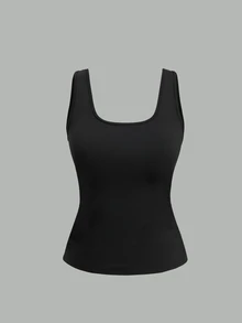 Sweetra Plus Size Women Summer Short Square Neck Pleated Casual Tank Top - Multicolor - View 3