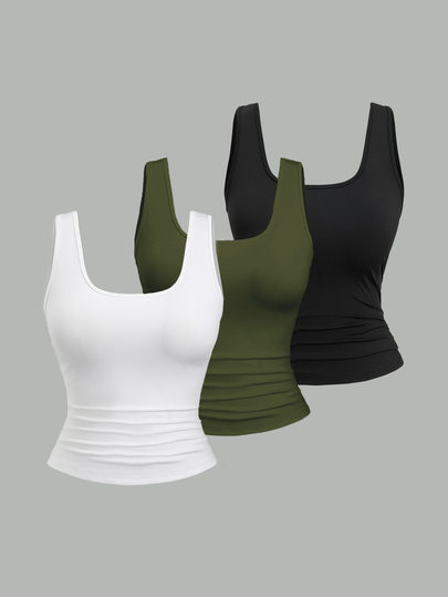 Sweetra Blusa de tirantes casual con escote cuadrado y pliegues para mujer de talla grande en verano